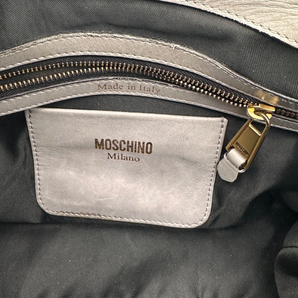 Moschino Genuine Calf Leather Tote Bag with Crossbody Made in ITALY EUC Grey - Picture 3 of 11